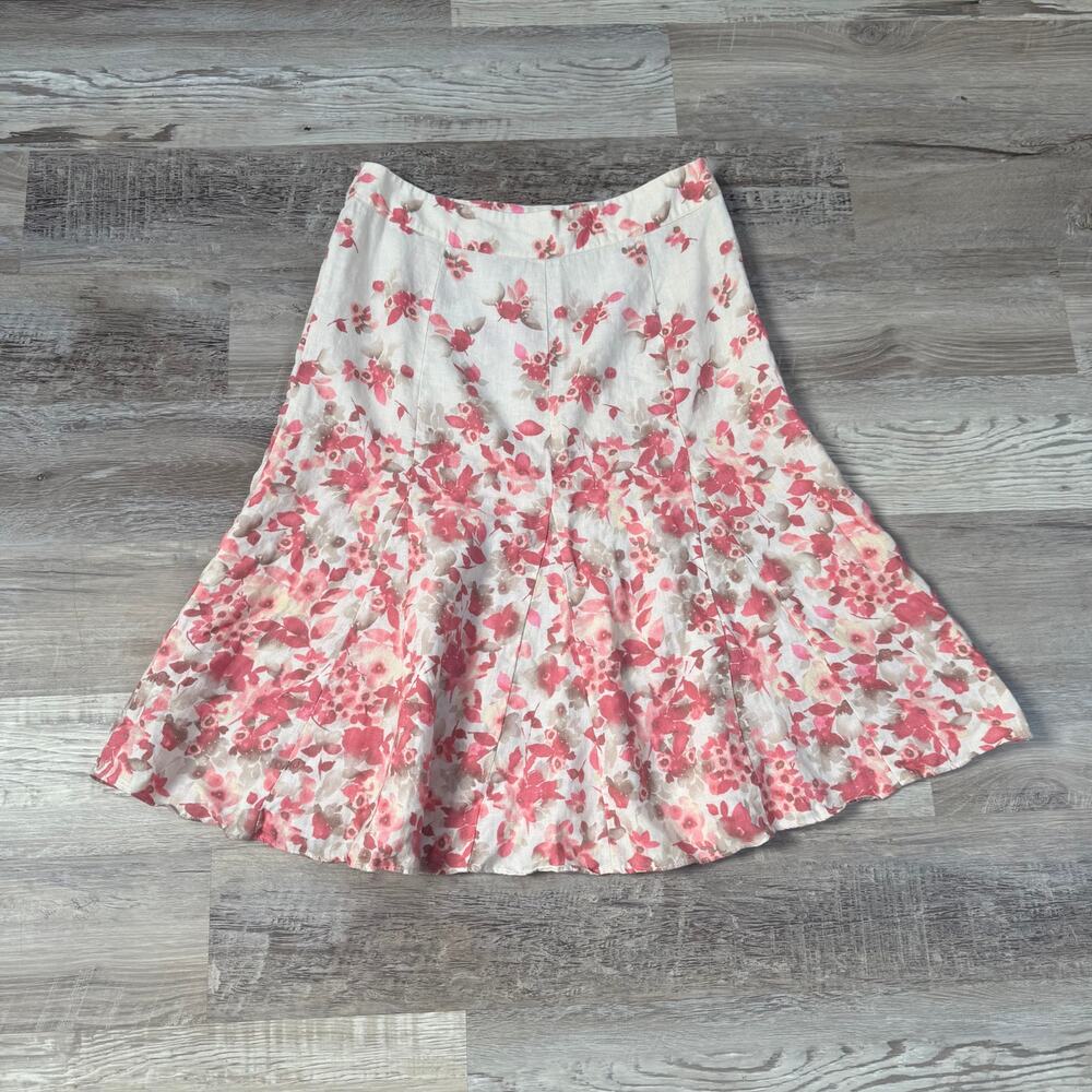 Vintage Y2K Linen Floral Midi Skirt Pink A-Line Pleated Coquette Cottagecore 12